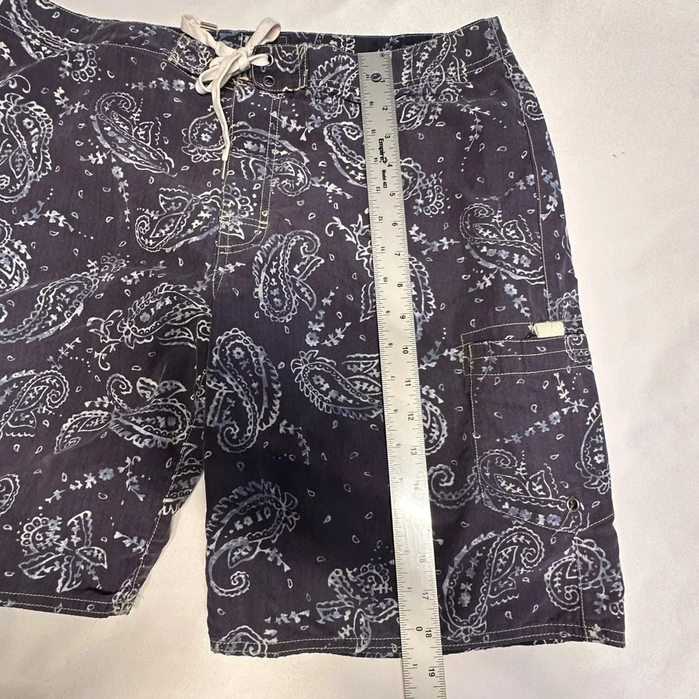 Polo Ralph Lauren Paisley Board Shorts Mens 34 Navy Blue Swim Trunks Cargo